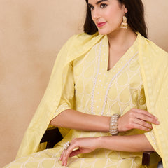 Ethnic Motifs Embroidered Pure Cotton Kurta with Trousers & With Dupatta Kurta Set