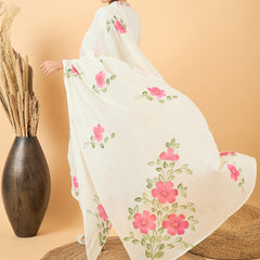 Pure Cotton Floral Embroidered Kurta with Trouser & Dupatta Kurta Set