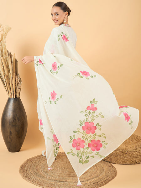 Pure Cotton Floral Embroidered Kurta with Trouser & Dupatta Kurta Set