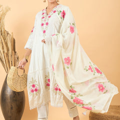Pure Cotton Floral Embroidered Kurta with Trouser & Dupatta Kurta Set