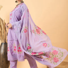 Pure Cotton Floral Embroidered Kurta with Trouser & Dupatta Kurta Set
