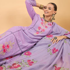 Pure Cotton Floral Embroidered Kurta with Trouser & Dupatta Kurta Set