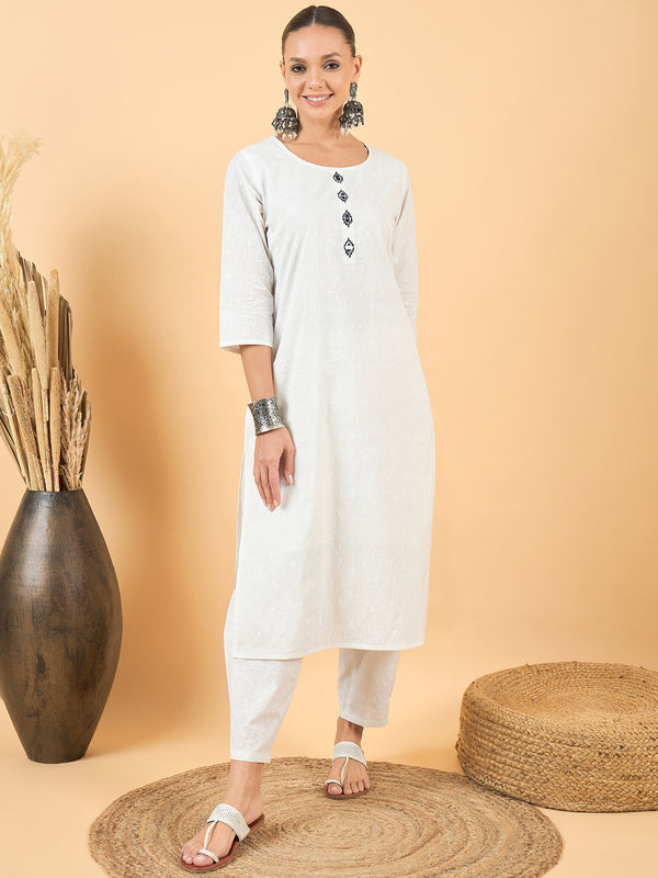 Ethnic Motifs Printed Pure Cotton Kurta with Trousers & Jacket