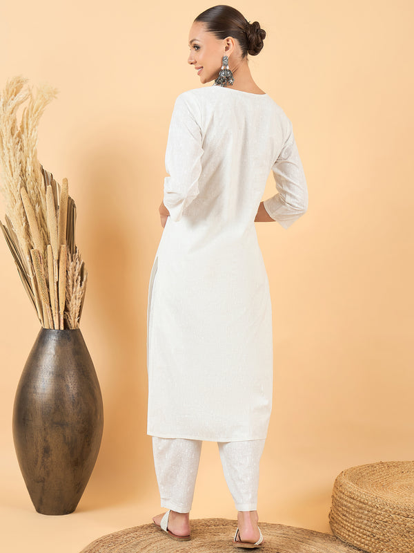 Ethnic Motifs Printed Pure Cotton Kurta with Trousers & Jacket