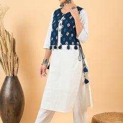 Ethnic Motifs Printed Pure Cotton Kurta with Trousers & Jacket