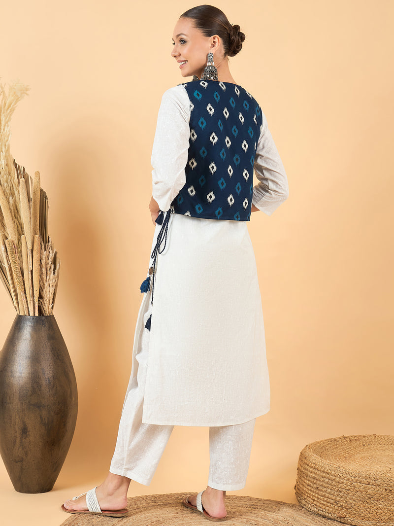 Ethnic Motifs Printed Pure Cotton Kurta with Trousers & Jacket