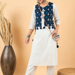 Ethnic Motifs Printed Pure Cotton Kurta with Trousers & Jacket