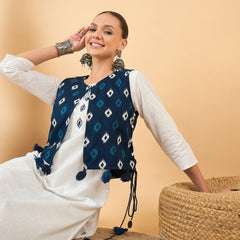 Ethnic Motifs Printed Pure Cotton Kurta with Trousers & Jacket