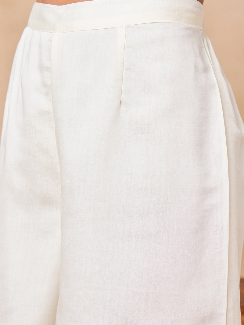 Off White Full Sleeve A-Line Kurta with Palazzos & Dupatta Kurta Set