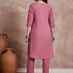 Floral Embroidered Thread Work Pure Cotton Kurta with Trouser