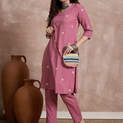 Floral Embroidered Thread Work Pure Cotton Kurta with Trouser