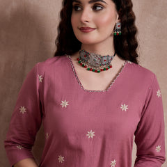Floral Embroidered Thread Work Pure Cotton Kurta with Trouser