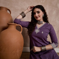 Floral Embroidered Thread Work Pure Cotton Kurta With Trousers