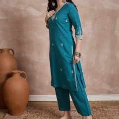 Floral Embroidered Thread Work Pure Cotton Kurta With Trouser