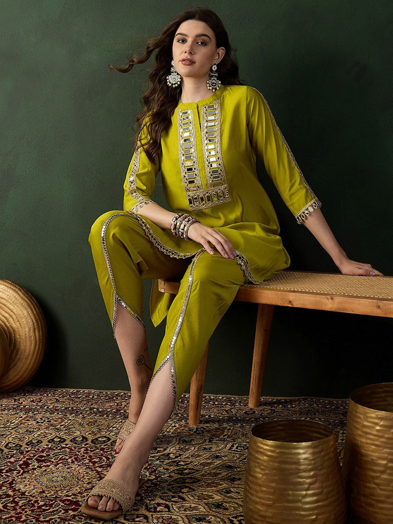 Embellished Mirror Work Tunic With Dhoti Pant Co-Ords