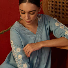 Embroidered V-Neck Tunic With Trouser Co-Ords Set