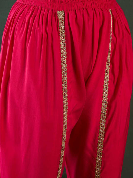 Ethnic Motifs Embroidered Round Neck Straight Kurta With Dhoti Pants And Dupatta