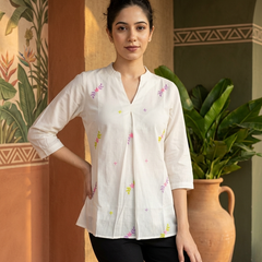 Floral Embroidered Staright Short Kurti