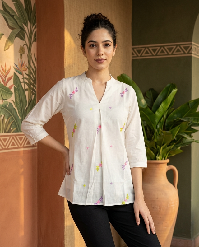 Floral Embroidered Staright Short Kurti