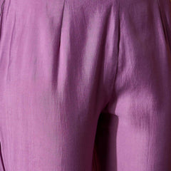 Purple Embroidered V-Neck Straight Kurta With Trousers And Dupatta