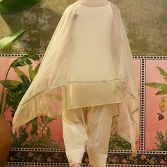 Off White Embroidered & Sequin Work Shoulder Straps  Kurta With Trouser & Dupatta Kurta Set