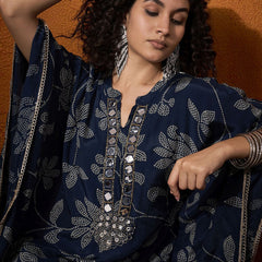Floral Embroidered Regular Mirror Work Kaftan Kurta with Dhoti Pants