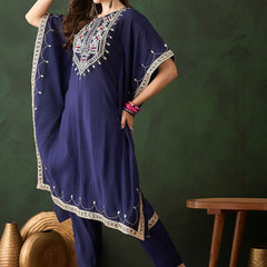 Geometric Embroidered & Mirror Work Kaftan Kurta With Trouser