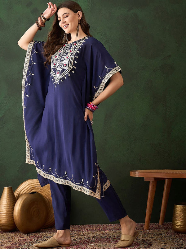 Floral Embroidered Kaftan Kurta & Trousers