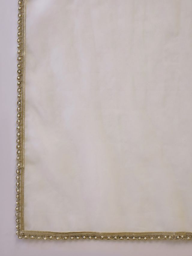 Off White Floral Embroidered & Sequin Work  Kurta With Trouser & Dupatta Kurta Set