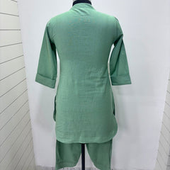 Beige Mandarin Collar Pure Cotton Tunic With Trousers Kurta Set