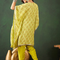 Bandhani Printed Gotta Patti Asymmetric Kaftan With Dhoti Pant