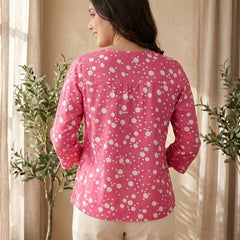 Pink Folka Dots Print Straight Kurtis