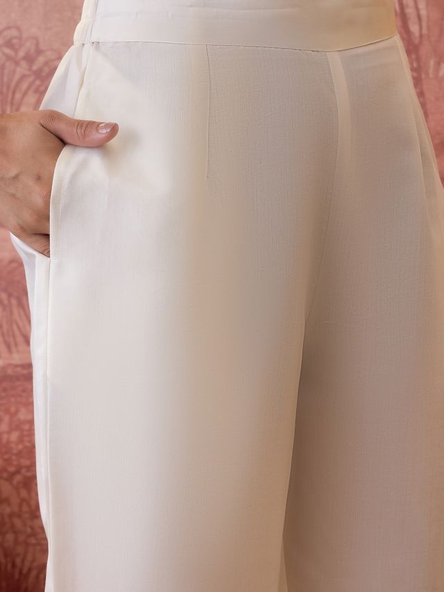 White Floral Embroidered Tunic With Trouser Co-Ords Set
