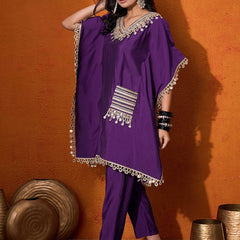 Ethnic Motifs Yoke Design Embroidered Kaftan Kurta & Trousers