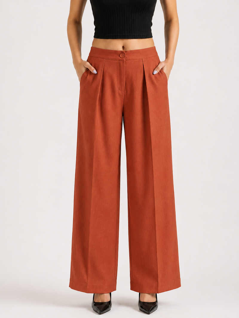 Women's Rust Orange High Waist Wide Leg Palazzo Pants