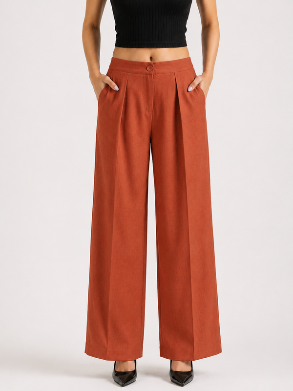 Women's Rust Orange High Waist Wide Leg Palazzo Pants