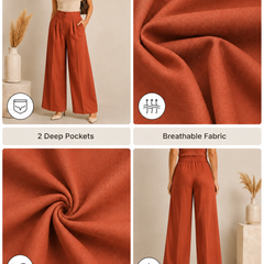 Women's Rust Orange High Waist Wide Leg Palazzo Pants