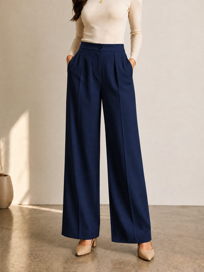Women's Navy Blue High Waist Wide Leg Palazzo Pants