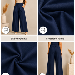 Women's Navy Blue High Waist Wide Leg Palazzo Pants