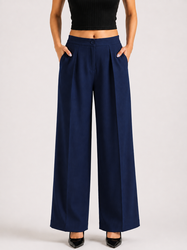 Women's Navy Blue High Waist Wide Leg Palazzo Pants