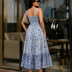 Indigo Blue Floral Printed Tired Anarkali Kurta