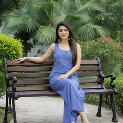 Blue Embroidered Crop Top With Palazzo Co-Ords Set