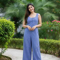 Blue Embroidered Crop Top With Palazzo Co-Ords Set