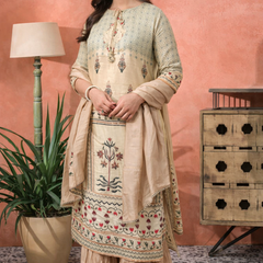 Grey Floral Print Straight Kurta With Sharara And Dupatta Kurta Set
