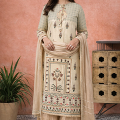 Grey Floral Print Straight Kurta With Sharara And Dupatta Kurta Set