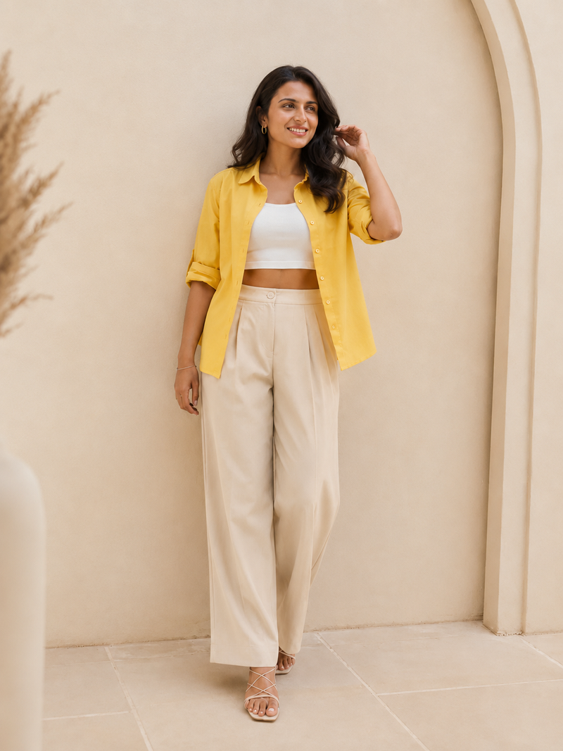 Premium Linen Flex Palazzo Trousers