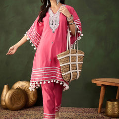 Geometric Embroidered & Mirror Work Kaftan Kurta With Trouser