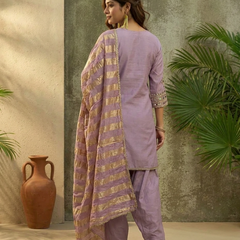 Floral Embroidered & Mirror Work Straight Kurta With & Farsi Salwar & Dupatta