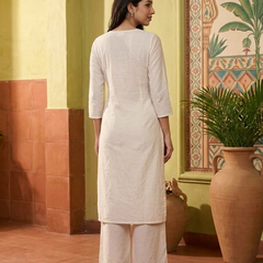 Floral Embroidered Thread Work Straight Kurta With Trousers