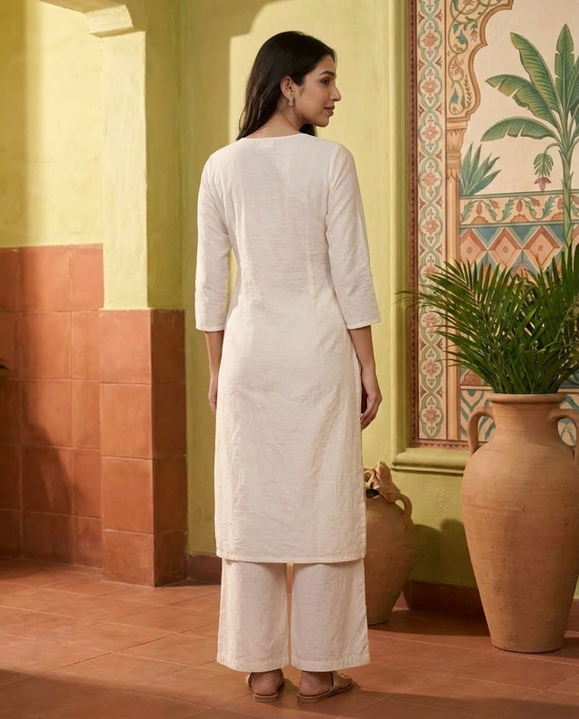 Floral Embroidered Thread Work Straight Kurta With Trousers